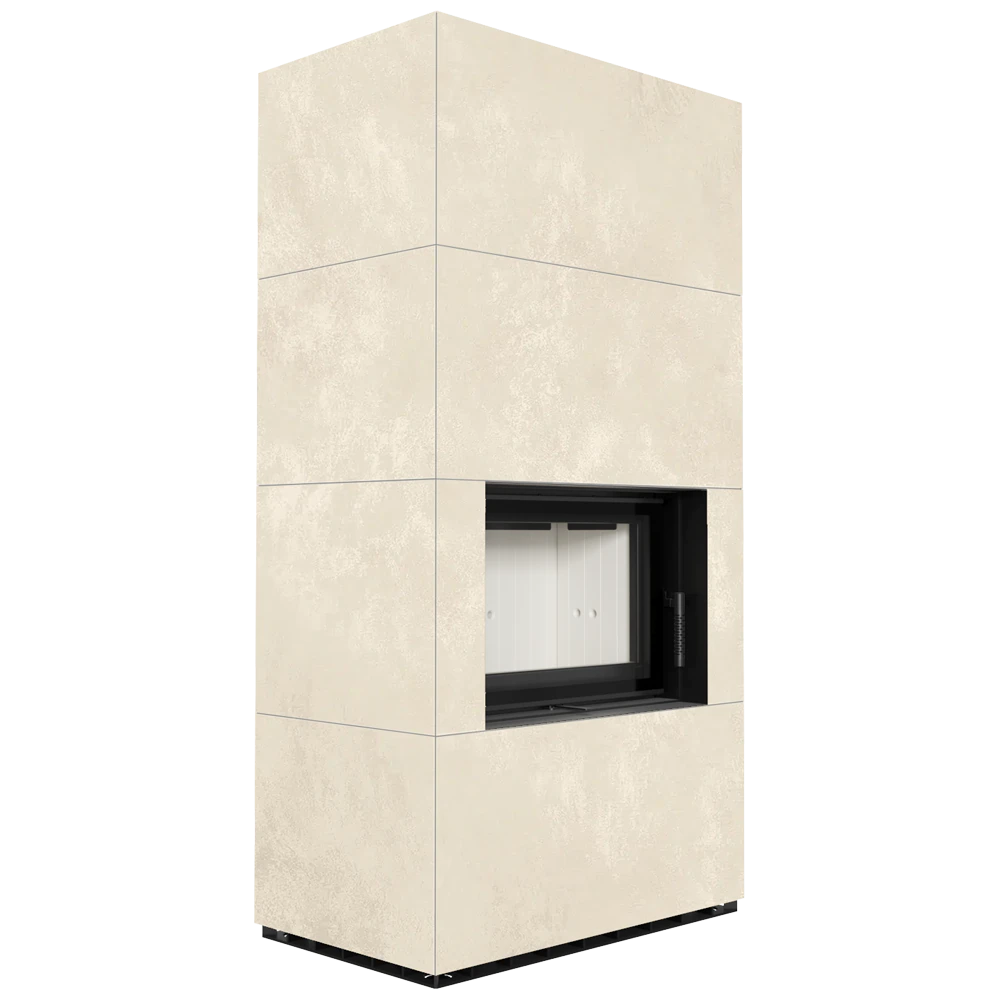 Kratki Floki Box haard in beige, met rechthoekige inbouwopening