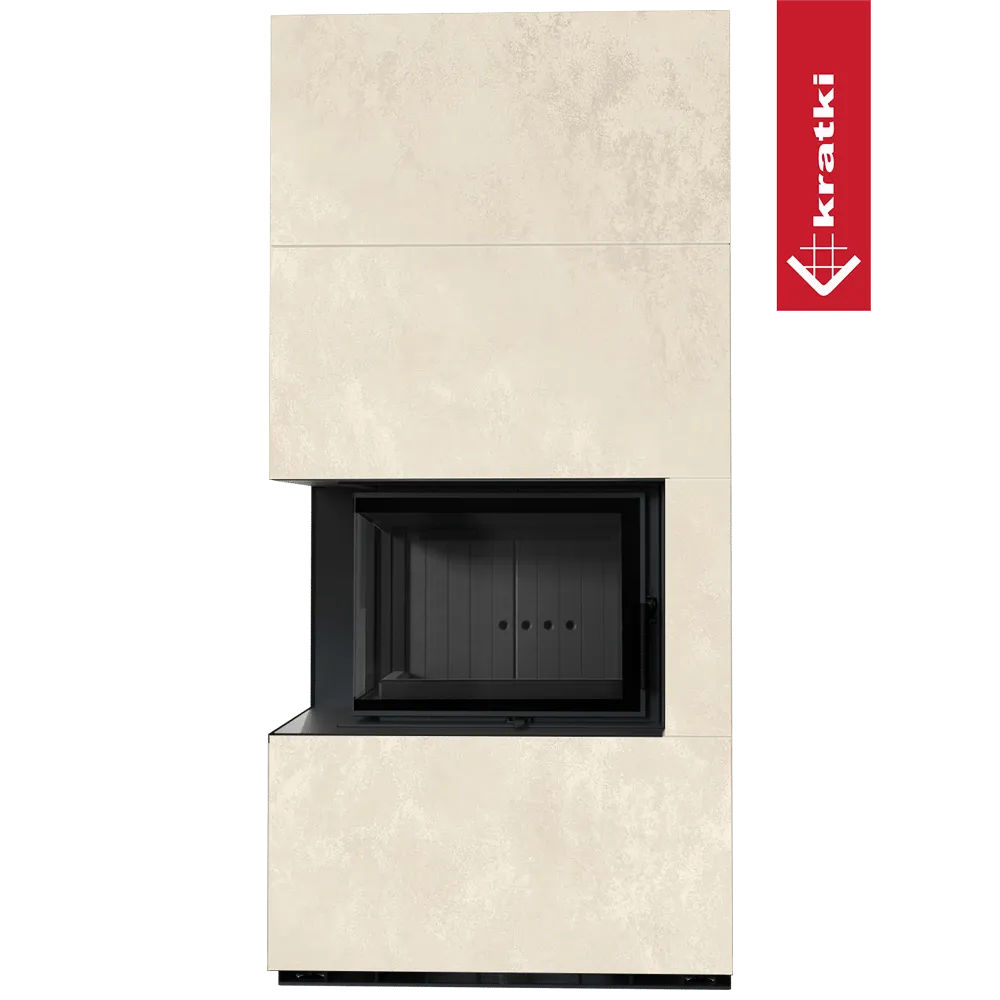 Kratki Floki S 8 kW Links, moderne hoekhaard met strakke, beige afwerking.