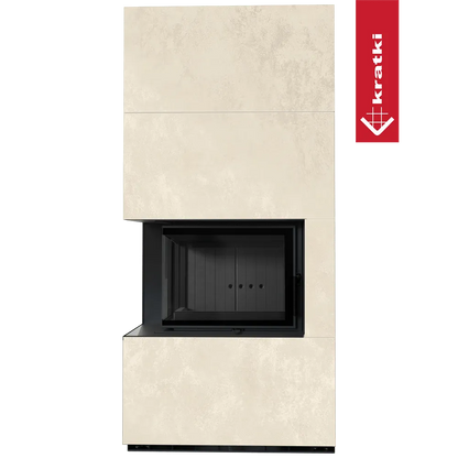 Kratki Floki S 8 kW Links, moderne hoekhaard met strakke, beige afwerking.