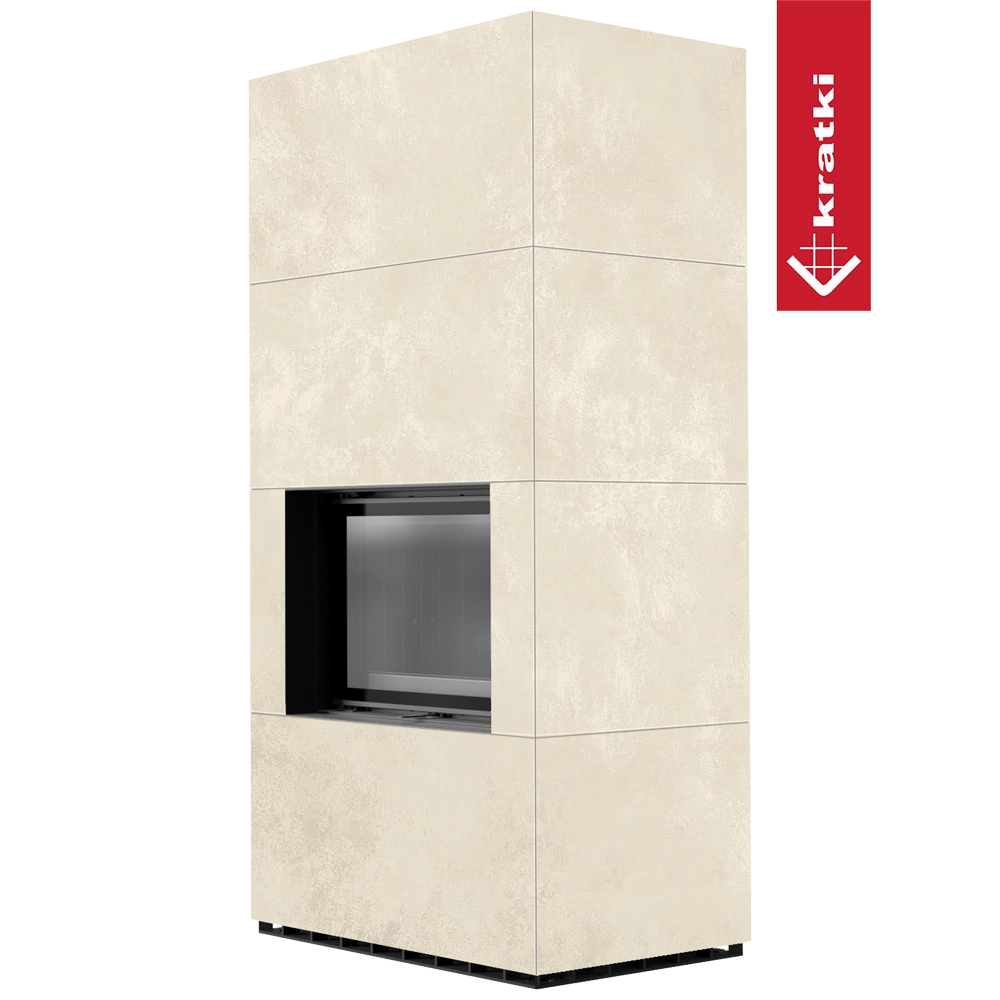 Kratki Floki Box haard met beige bekleding en zwart inzetvlak