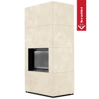 Kratki Floki Box haard met beige bekleding en zwart inzetvlak