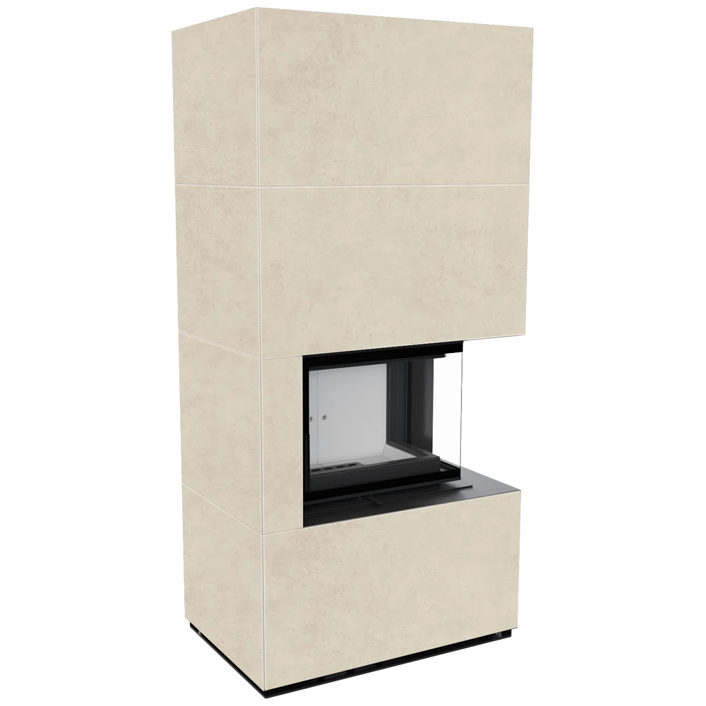 Kratki Floki Box Rechts haard in beige bekleding, zonder vuur