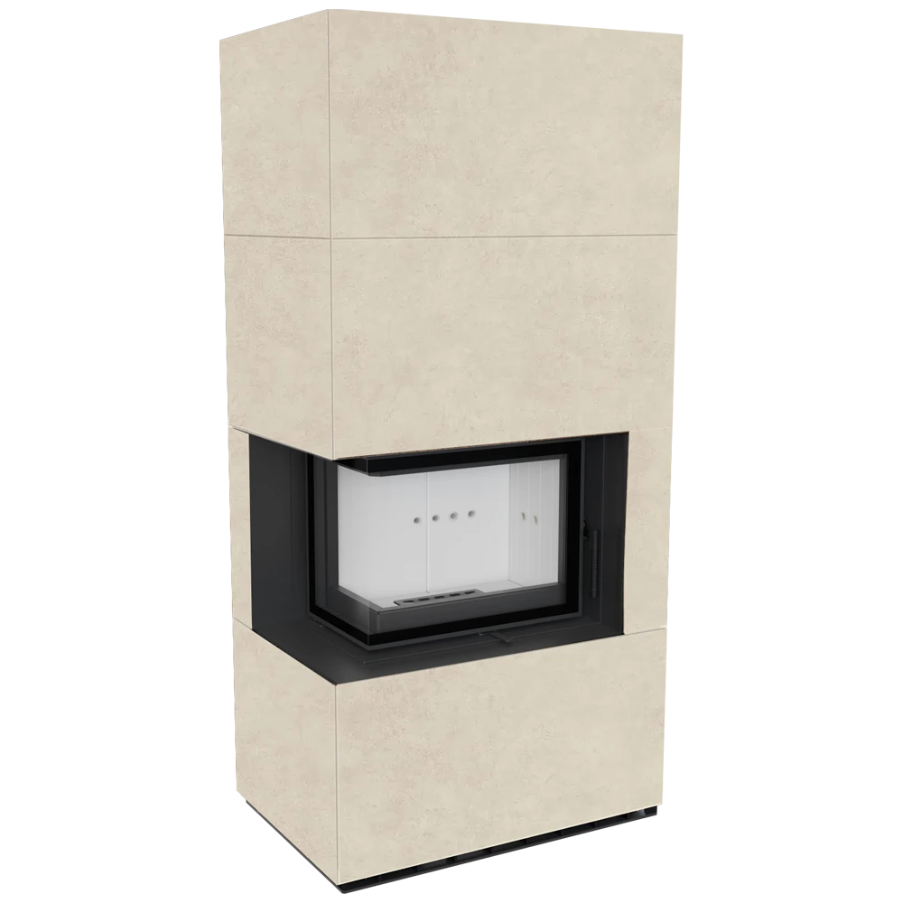 Kratki Floki Box Links ingebouwde haard in beige ombouw