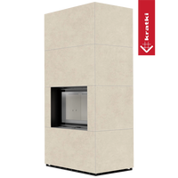 Kratki Floki Box in beige beklede haard op groene achtergrond