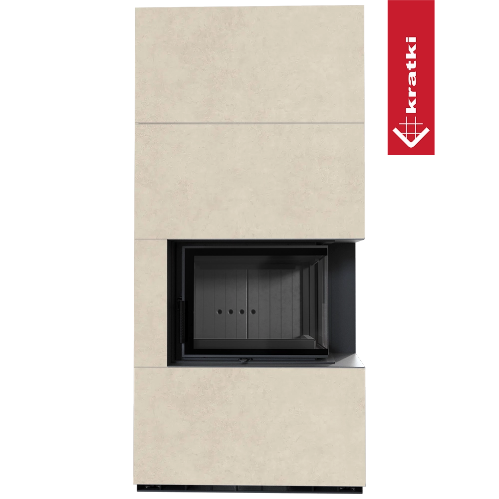 Kratki Floki Box Rechts haard in beige omkasting met glazen deur