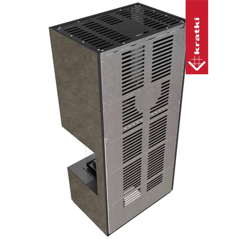 Kratki Floki Box Rechts haardkachel met metalen behuizing en ventilatiesleuven
