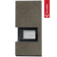 Kratki Floki Box Links haard met brede bekleding en glazen vuurkamer