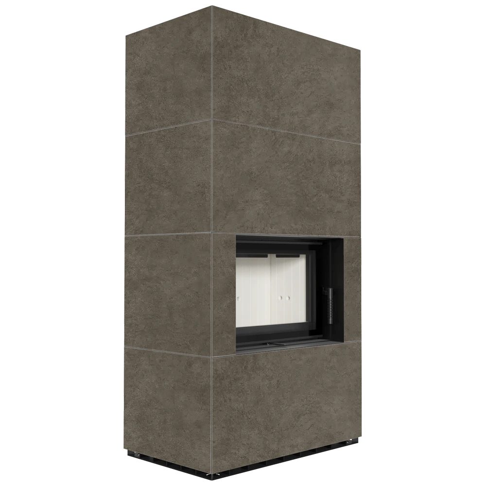 Kratki Floki Box haard met grijze bekleding en glazen opening