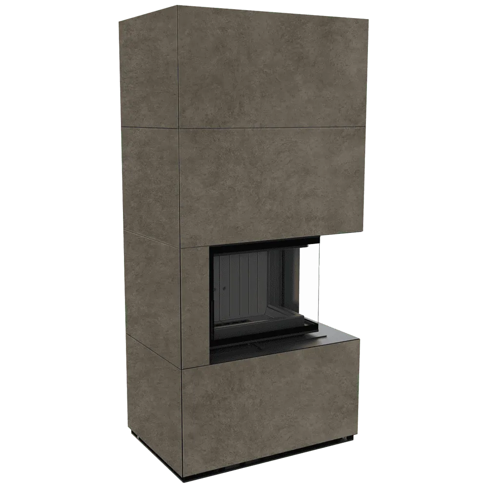 Kratki Floki S 8 kW Rechts, moderne hoekhaard met grijze bekleding en glazen zijpaneel.