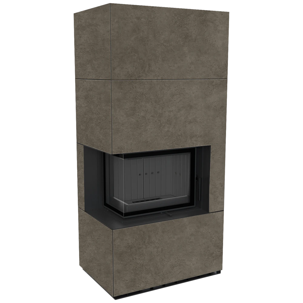 Kratki Floki Box Links haard in betonlook, met glazen deur