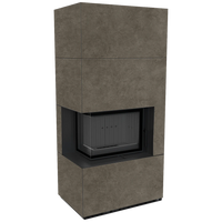 Kratki Floki Box Links haard in betonlook, met glazen deur