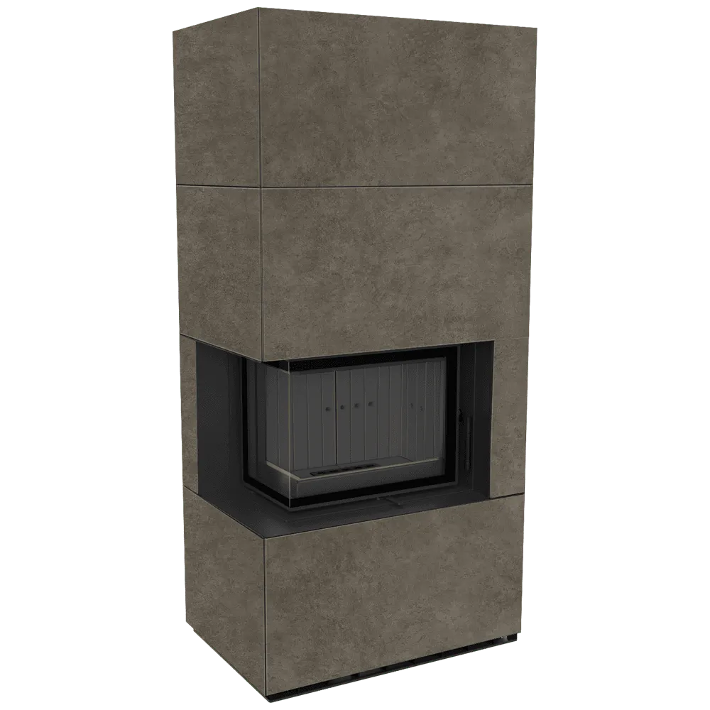 Kratki Floki S 8 kW Links, moderne hoekhaard met strakke, grijze afwerking.
