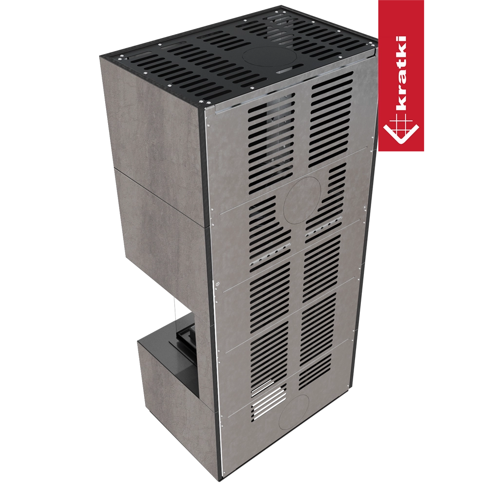 Kratki Floki Box Rechts, hoge metalen haardmodule met ventilatieroosters