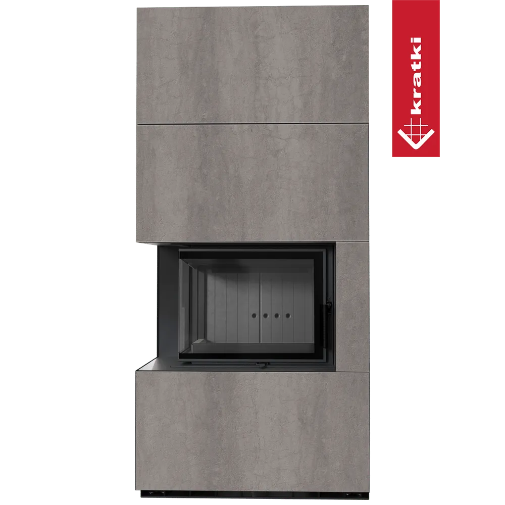 Kratki Floki S 8 kW Links, moderne grijze haard met linkse hoek en strak design.