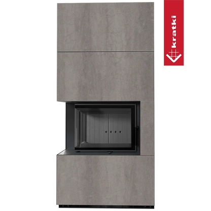 Kratki Floki S 8 kW Links, moderne grijze haard met linkse hoek en strak design.