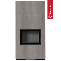 Kratki Floki Box haard met grijze betonlook en glazen deur