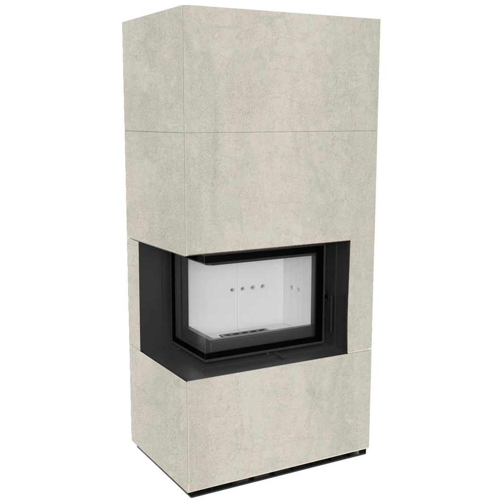 Kratki Floki Box Links haard met lichte bekleding en zwart raam