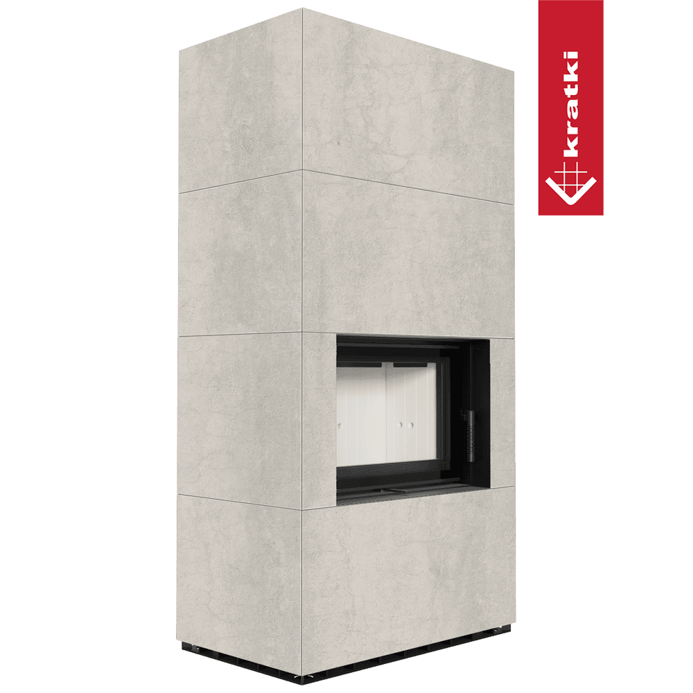 Kratki Floki Box in beige, vrijstaand haardmodel met kijkvenster