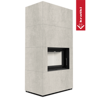 Kratki Floki Box in beige, vrijstaand haardmodel met kijkvenster