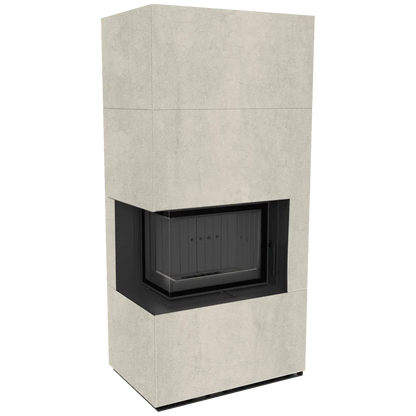 Kratki Floki S 8 kW Links, moderne hoekhaard met strakke, minimalistische afwerking in lichtgrijs.