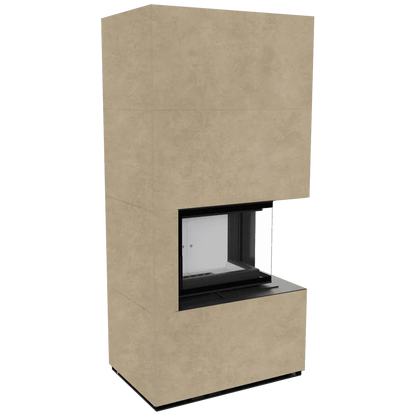 Kratki Floki S 8 kW Rechts, moderne hoekhaard met beige ombouw en glazen zijpaneel.