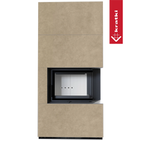 Kratki Floki Box Rechts in beige beklede haardombouw, met zwarte inbouwhaard