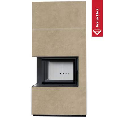 Kratki Floki S 8 kW Links, moderne hoekhaard met beige omkasting en zwart frame.