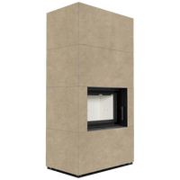 Kratki Floki Box haard in beige ombouw, frontaal op neutrale achtergrond