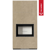 Kratki Floki Box in beige, front view with black fireplace opening