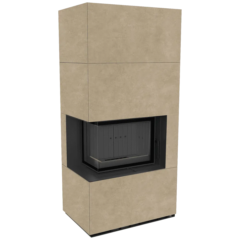 Beige hoekhaard Kratki Floki S 8 kW Links met glazen zijpaneel en strakke afwerking.