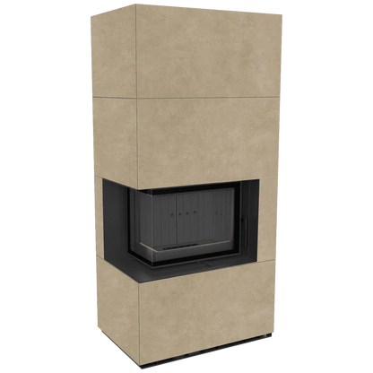 Beige hoekhaard Kratki Floki S 8 kW Links met glazen zijpaneel en strakke afwerking.