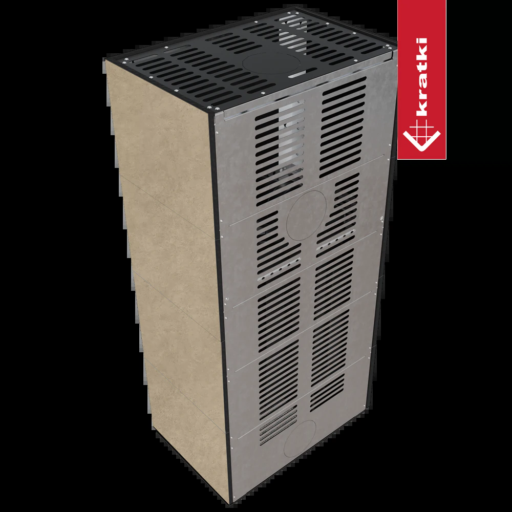 Kratki Floki Box Links haard in grijze behuizing met geperforeerde panelen