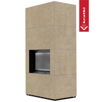 Kratki Floki Box in beige beklede haardombouw met open nis
