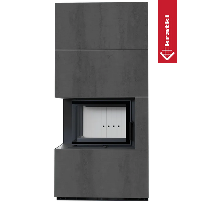 Kratki Floki S 8 kW Links, moderne hoekhaard met strakke, grijze afwerking.