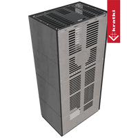 Kratki Floki Box Links, zwarte metalen kachelmodule met ventilatiesleuven