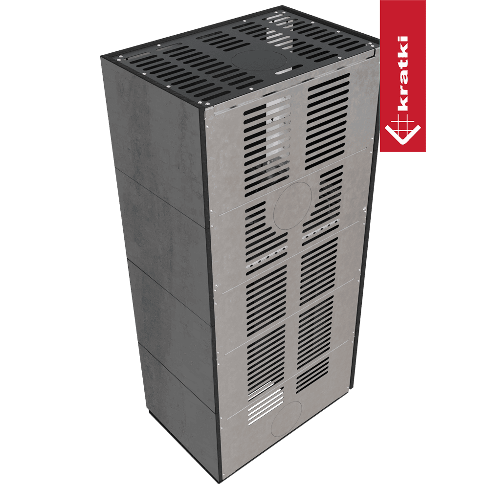 Kratki Floki Box Rechts, metalen haardbekleding met ventilatiesleuven