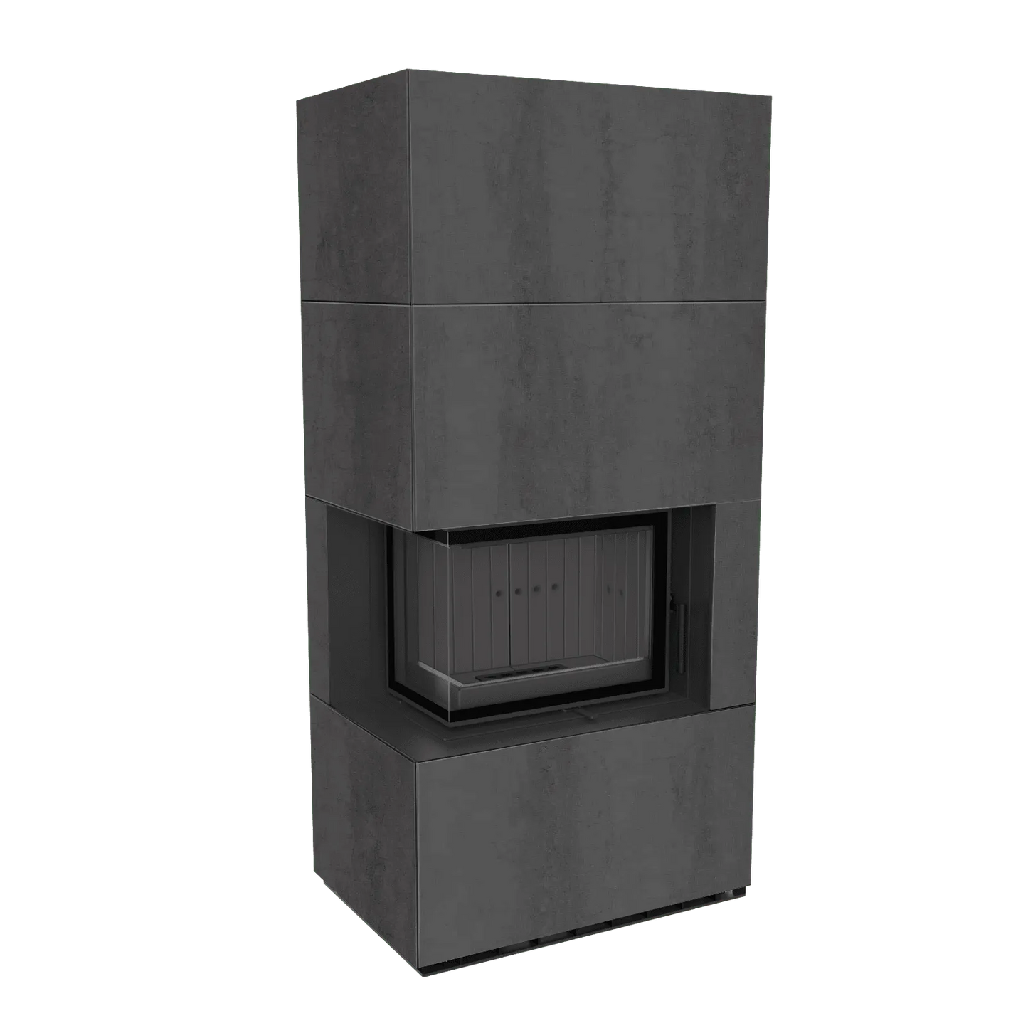 Kratki Floki S 8 kW Links, moderne hoekhaard met strakke, grijze afwerking.