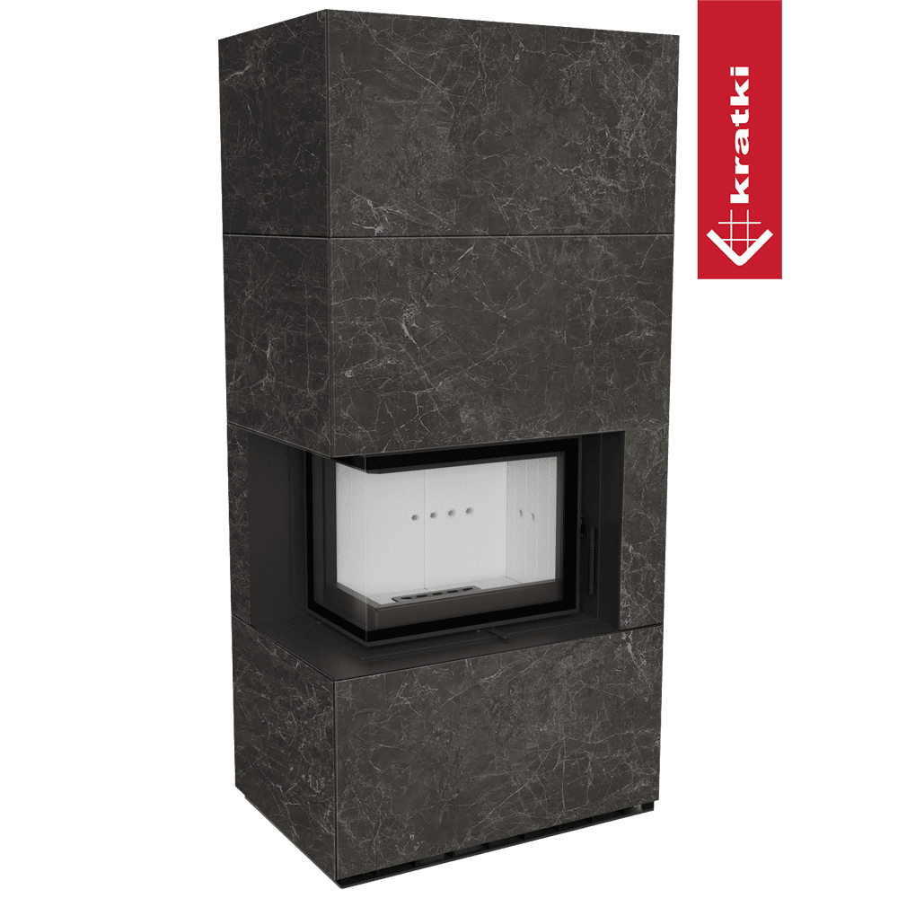 Kratki Floki Box Links haard in donker marmerlook met kijkvenster
