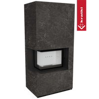 Kratki Floki Box Links haard in donker marmerlook met kijkvenster