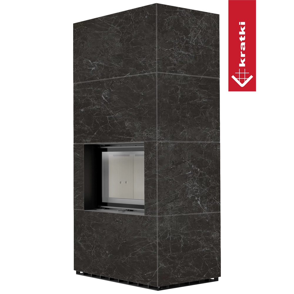 Kratki Floki Box zwarte haard met marmerlook en open nis