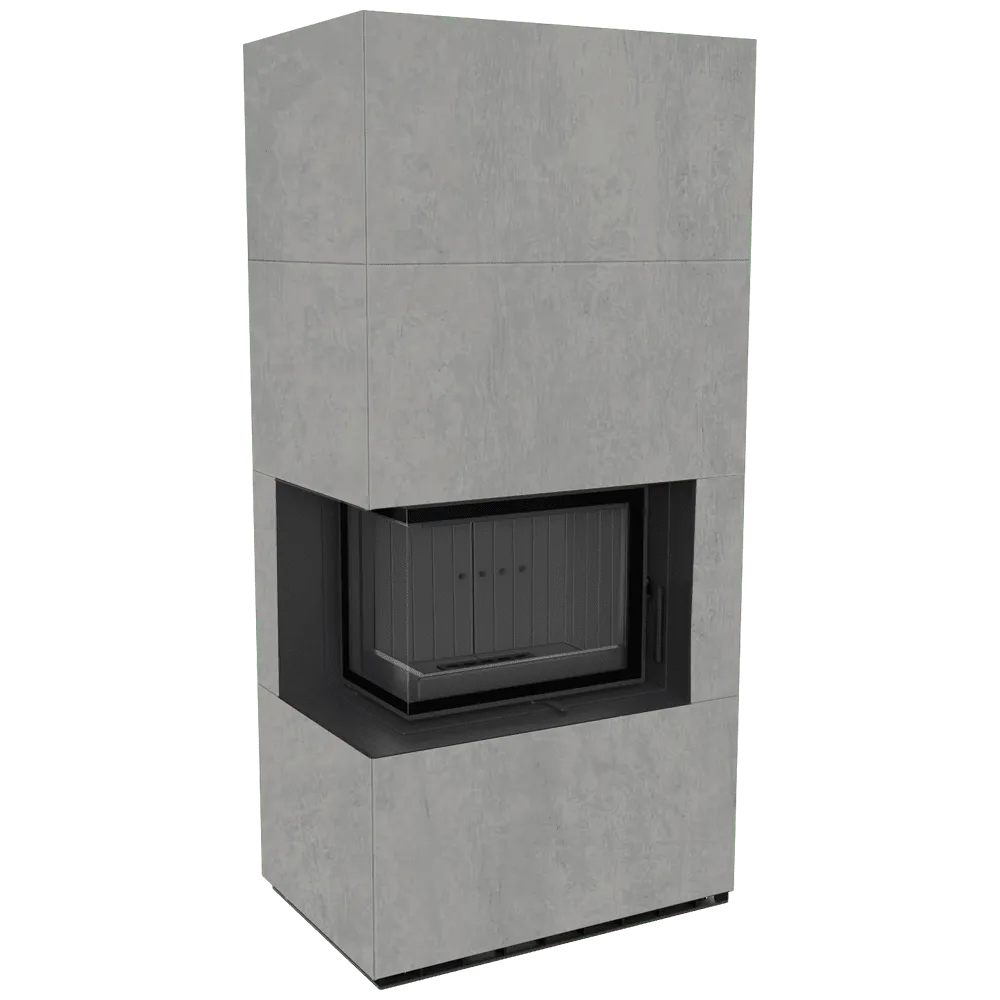 Grijze Kratki Floki S 8 kW Links hoekhaard met modern design en glazen zijpaneel.