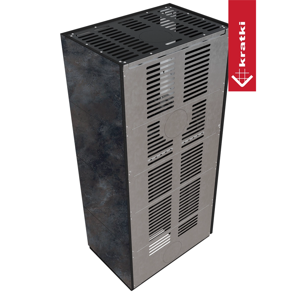 Kratki Floki Box Links zwarte kachel met geperforeerde metalen panelen