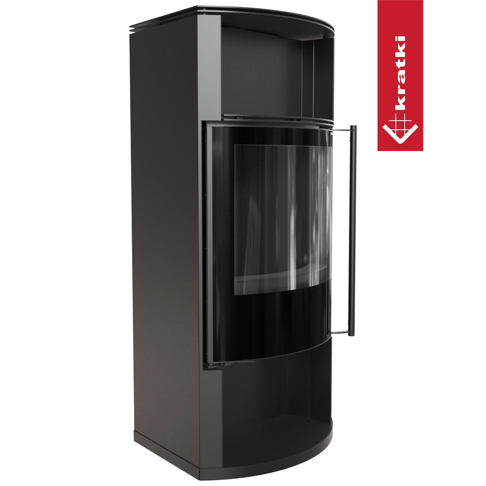 Kratki Tofa houtkachel met gebogen glazen deur en zwart design