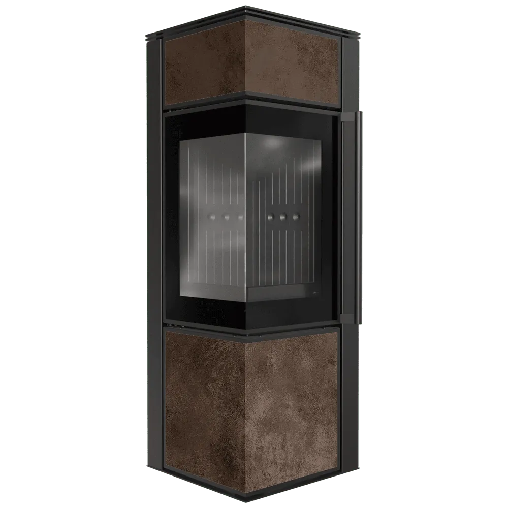 Kratki Tora S hoekhaard met glazen deur en roestkleurige panelen.