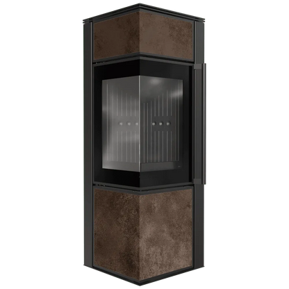 Kratki Tora S hoekhaard met glazen deur en roestkleurige panelen.