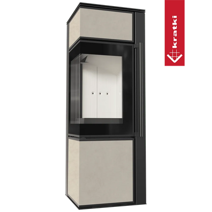Kratki Tora S moderne hoekhaard met glazen deur en strakke, minimalistische afwerking.