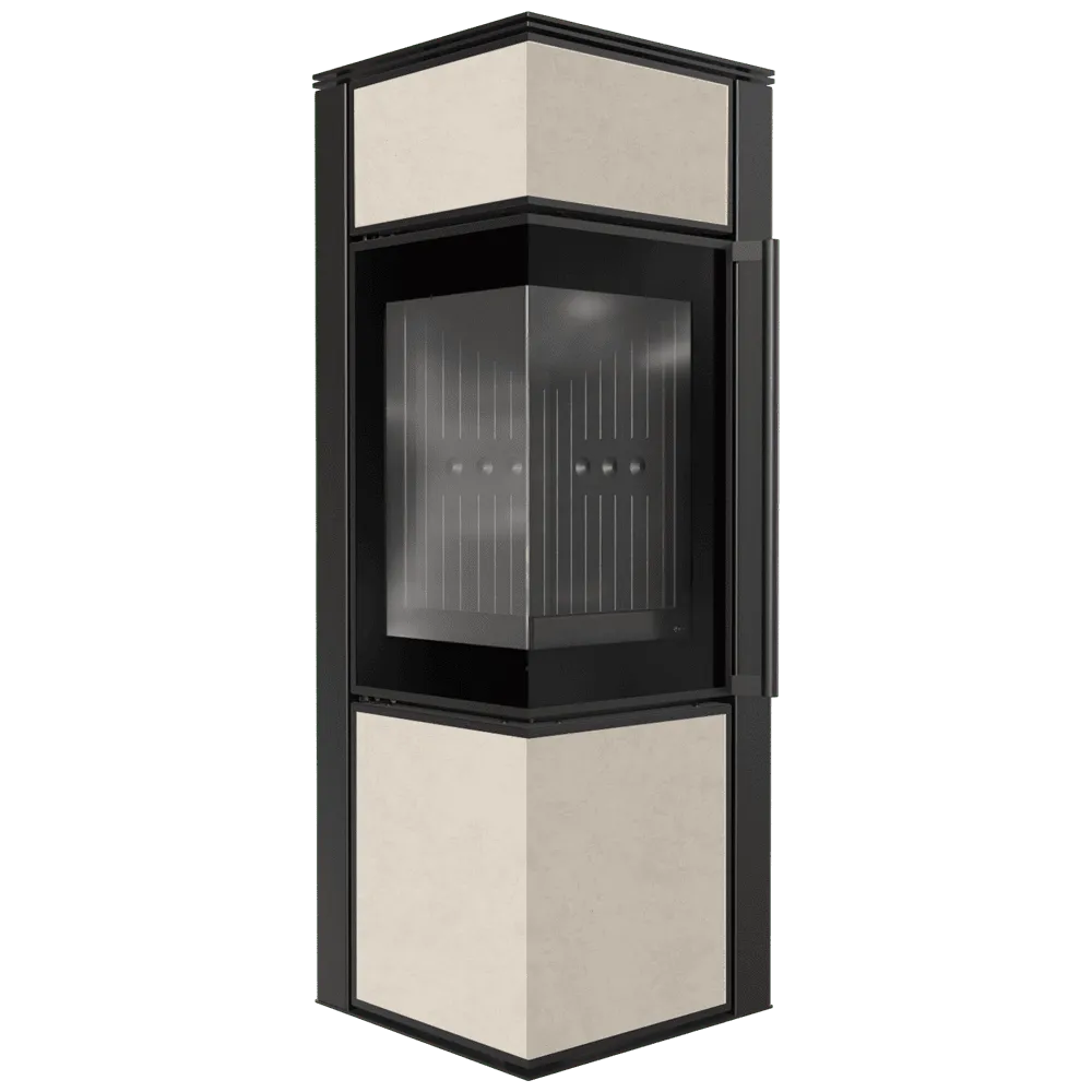 Kratki Tora S hoekhaard met glazen deur en beige panelen.