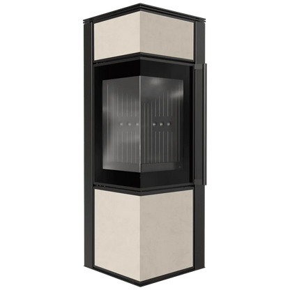Kratki Tora S hoekhaard met glazen deur en beige panelen.