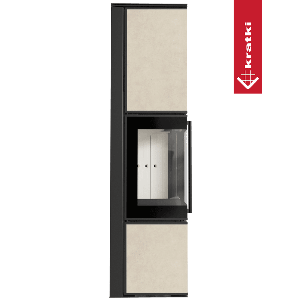 Kratki Tora L haardkachel met beige panelen en zwart frame