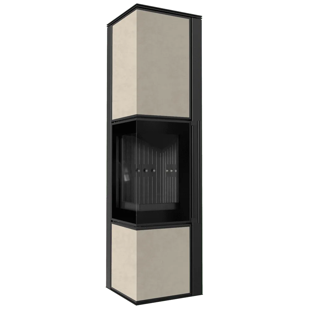 Kratki Tora L hoekhaard met zwart frame en beige panelen, modern en strak ontwerp.
